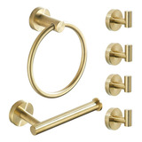 Set De Toallero Y Accesorios De Baño, Dorado Cepillado, 6 Ud