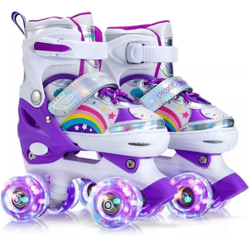 Patins Gms Feminino Inline 4 Rodas Roxo Arco Iris