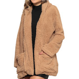 Casaco Feminino Inverno Teddy Longo Com Capuz