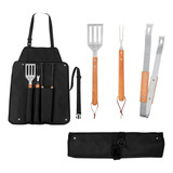 Set Bbq Mandil Delantal Carne Asada Estuche 3 Accesorios 