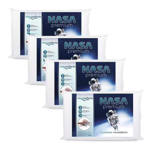 Viva Conforto Nasa Tradicional Kit 4 Travesseiros Viscoelástico