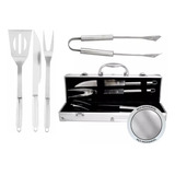 Kit Churrasco Inox 4 Pçs C/maleta Churrasqueiro Profissional