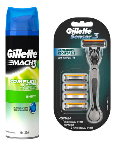 2 Pack Gel De Afeitar Gillette Mach3 Sensitive 198 Gr