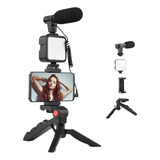 Kit Filmagem Celular Live Microfone Vlogg Tripé Profissional