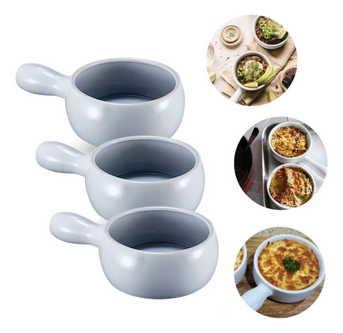 Taza De Cerámica Con Mango Para Cocina Horno X3 Unid Cazuela