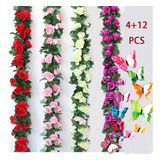 4 Flores Artificiales Rosa 2.3m Artificial Decoración Hogar