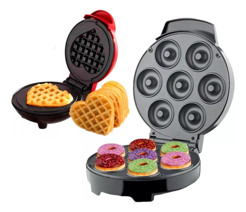 Pack Maquina Mini Donuts Donas + Waflera De Corazon Waffles