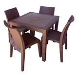 Conjunto Mesa 4 Cadeiras Rattan Varanda Plástica Gourmet