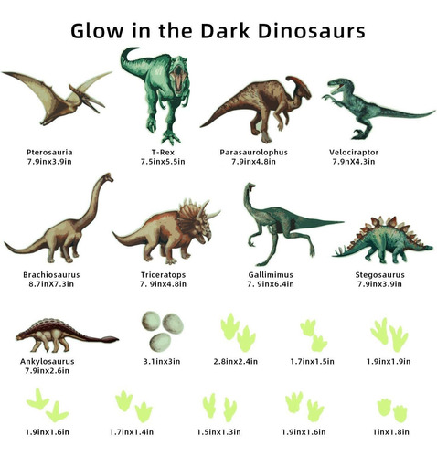 18 Pegatinas De Pared De Dinosaurios Brillantes, Brillantes