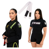 Kimono Jiu Jitsu Feminino + Macaquinho Bjj + Faixa Bjj