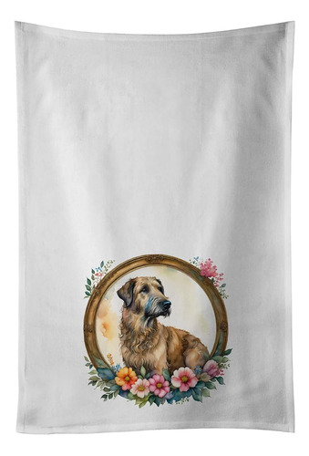 Irish Wolfhound And Flowers Kitchen Towel Set Of 2 White Dis