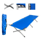 Catre Cama Plegable Exterior Tela Reforzada Camping + Funda Color Azul