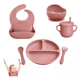 Set De Vajilla Silicona Para Bebés Platos Babero Y Cubiertos