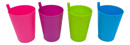 Vaso Con Popote Plastico De Colores 200 Ml 4pack Mayoreo