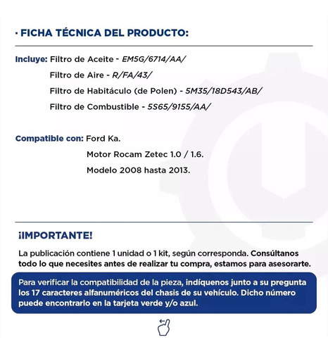 Kit 4 Filtros Completo Ford Ka Rocam 1.0 1.6 08/13 Original Foto 2
