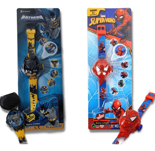 Kit 2 Relógios Infantis Projetor Aranha + Batman Personagem