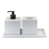 Kit Lavabo Concreto 3 Peças - Saboneteira + Porta Escovas