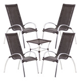Kit 4 Cadeiras Em Alumínio Varanda Piscina Externa E Mesa De