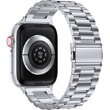 Pulseira De Aço Inoxidavel Compativel Com Apple Watch Iwatch Series 9 8 7 6 5 4 3 2 1 Se 38mm 40mm 41mm - Cor Prata