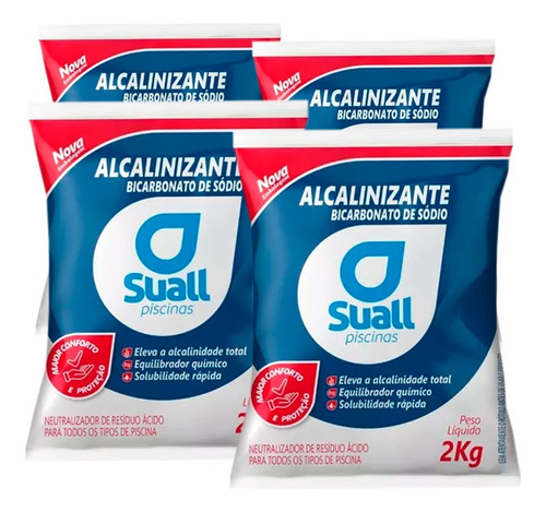 Kit 04 Alcalinizante Elevador Alcalinidade Piscina Suall 2kg