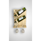 Repisa Artesanal Pared Para 2 Botellas De Vino Madera Pino 