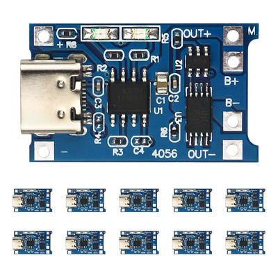 10 Piezas, Modulo Carga Tipo C Bateria De Litio Tp4056 18650