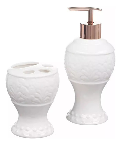 Kit Banheiro Lavabo Porta Sabonete Líquido 2 Peças/ Rosê 012