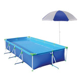 Piscina 6200 Litros Mor + Guarda Sol Azul E Branco 1,50m