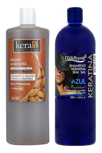Keratina Keraliss Almend + Shampoo Look Repair Azul 1000 Ml
