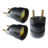 Kit 3 Bocal Soquete E-27 C/ Plug Macho P/ Tomada Adaptador