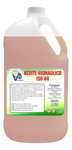 Aceite Hidraulico Iso68 4 Litros Vitraquim Industria