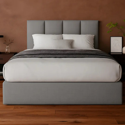 Cama Recamara - Base Box Cabecera Tapiz Gris King Size | Meses sin interés