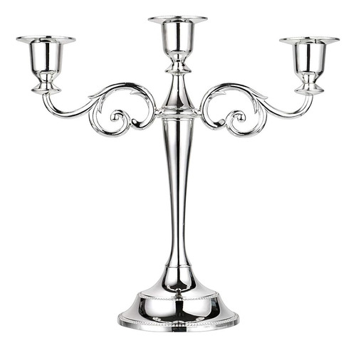 Candelabro De Candelabro De Metal De 3 Brazos De Plata Elega