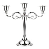 Candelabro De Candelabro De Metal De 3 Brazos De Plata Elega