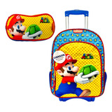 Mochila De Carrito Y Lapicera Mario Bros, Chenson Original, Para Primaria.