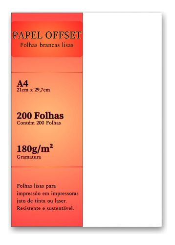 Papel Offset A4 Branco 200 Folhas Sulfite 180g Chambril Top