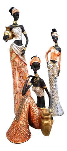 Trio Estátuas Africanas Decorativa Sala / Quarto