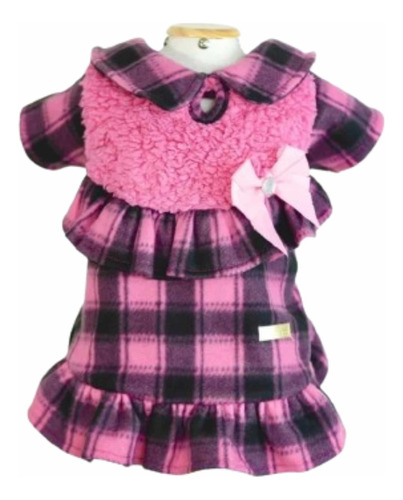 Roupa Pet Vestido Soft Xadrez Rosa Para Cão E Gato