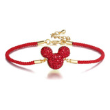 Pulsera Trenzada Mickey Mouse Rojo Con Zirconia Brillante