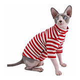 Sphynx Gato Sin Pelo Rayas Rojas Camisetas De Algodon De Ve