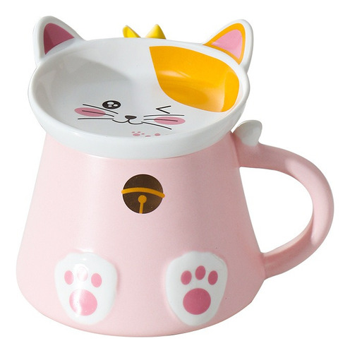 Tazón, Mug, Diseño De Gato Con Plato Y Cuchara, Kawaii