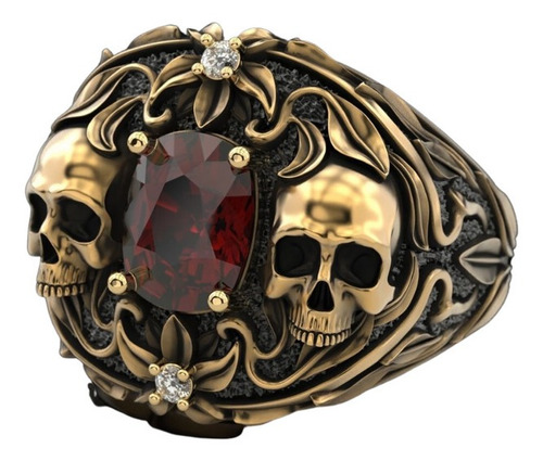 Anillo De Calaveras En Plata 925 Anillo Hombre Chapado Oro