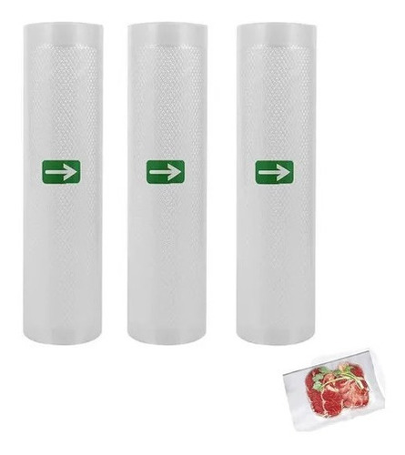 Kit 3 Rollos Bolsas Para Alimentos Sellado Al Vacío 20x500 