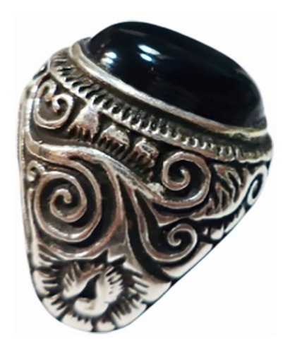 Anillo Plata Agata Onix Negro Macizo Mod Indra  Premium