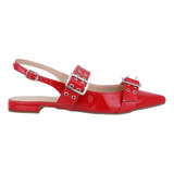 Sapatilha Scarpin Slingback Sem Salto Vermelho Lançamento