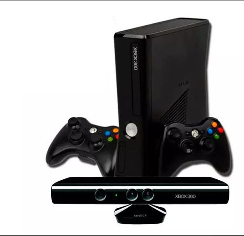 Console De Videogames Microsoft Xbox 360 Slim + Kinect + 2 Controles Sem Fio + 2 Baterias 