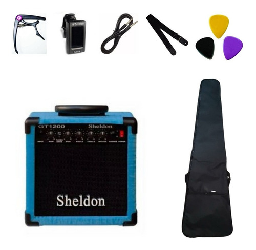 Kit  Para Guitarra Cubo Gt1200 Azul Sheldon + Acessórios