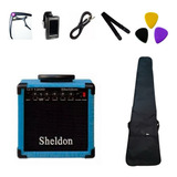 Kit  Para Guitarra Cubo Gt 1200 Azul Sheldon + Acessórios 