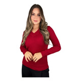 Blusa Decote V Sueter Feminino Tricot Basico Liso Elastano