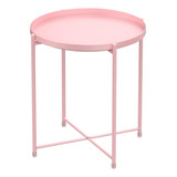 Mesa Auxiliar Redonda Rosa De Metal H Homewins